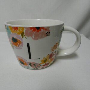 Opal House Monogram Initial L Floral Mug Cup Dish safe Stoneware NEW NWT